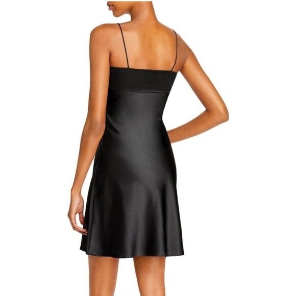 Aqua Sleek Classic Black Satin Mini Dress Size Small - Picture 2 of 9